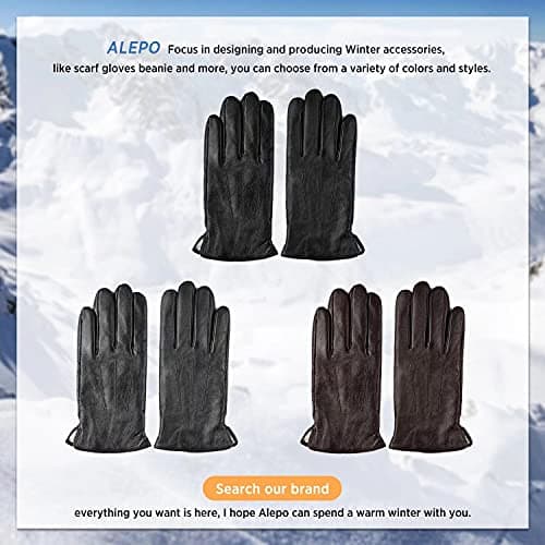 Alepo Genuine Sheepskin Leather Gloves for Men, Winter Warm Touchscreen Texting Cashmere Lined Driving Motorcycle Gloves