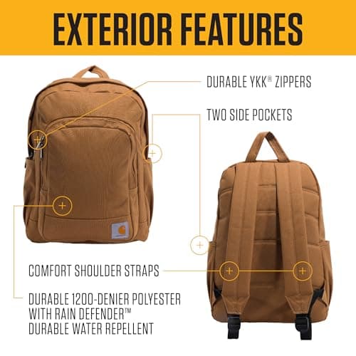 Carhartt 25L Classic Laptop Backpack, Durable Water-Resistant Pack W/ 15" Laptop Sleeve and Multiple Organizational Compartments, PFAS Free, Black