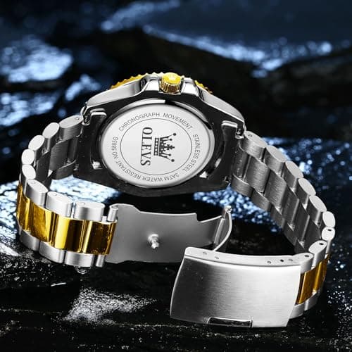 OLEVS Men's Stainless Steel Watch, Big Face Easy to Read Analog Quartz Dress Watches, Classic Rotating Bezel Waterproof Luminous Hands Date Mens Wristwatch