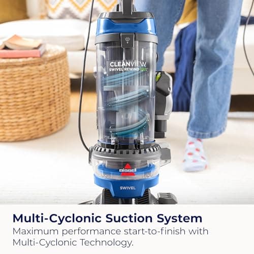 Bissell CleanView Swivel Rewind Vacuum with Automatic Cord Rewind, TurboEraser Upholstery Tool, Triple Action Brush Roll, Swivel Steering, Extension Wand, Easy-Empty Dirt Tank, Multi-Cyclonic Suction