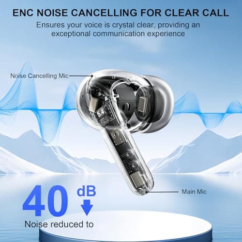Wireless Earbuds, 2025 Bluetooth 5.4 Headphones Bass Stereo, Ear Buds with 4 Mics ENC Noise Cancelling, Bluetooth Earbuds 48H Playtime LED Display Charging Case, IP7 Waterproof in Ear Earphones white
