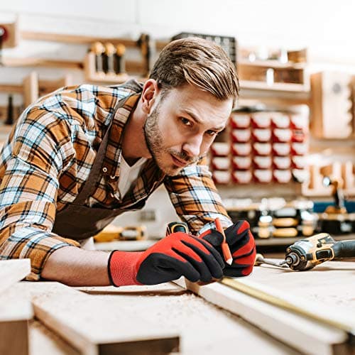 COOLJOB Gardening Gloves for Men, 2 Pairs Breathable Rubber Coated for Garden Weeding Landscaping, Outside Work for Lawn Yard, Men's Large Size, Black & Red