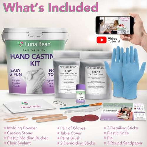 Luna Bean Hand Casting Kit – The Original Hand Mold Kit for Couples – Birthday Gifts, Bridal Shower, Wedding, Engagement Gifts for Her Him Anniversary for Men Women Wife Husband Boyfriend Girlfriend