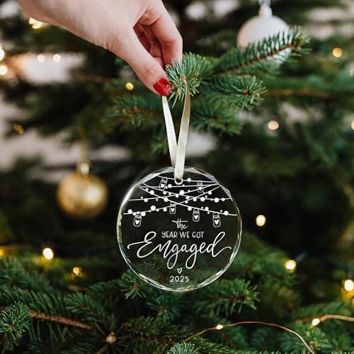 Engagement Gifts for Couples,- Engagement Gifts for Her,Women, Friends, Bride to Be Gifts, Glass Engagement Gift, First Christmas Engagement Ornaments 2025