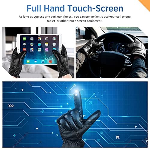 Alepo Genuine Sheepskin Leather Gloves for Men, Winter Warm Touchscreen Texting Cashmere Lined Driving Motorcycle Gloves