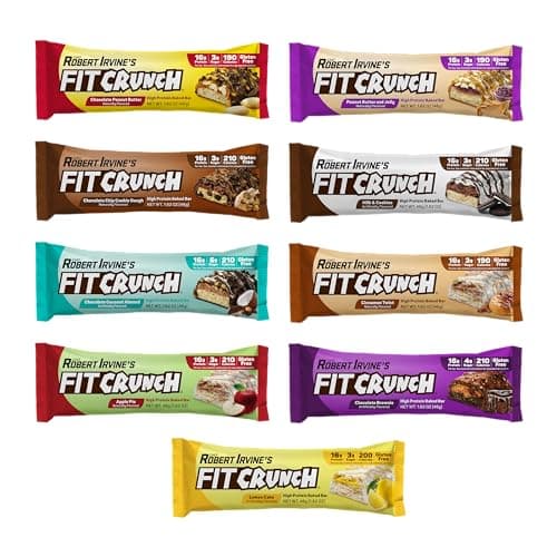 FITCRUNCH Snack Size Protein Bars, 6-Layer Baked Bar, 3g of Sugar, Gluten Free & Soft Cake Core (9 Count, Flavor Lovers)