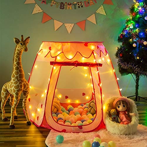 Pop Up Princess Tent with Star Light, Toys for 1 2 3 Year Old Girl Birthday Gift, Ball Pit for 12-18 Months Baby Girl Toys, Toddler Gift, Easy to Pop Up and Assemble(Pink)