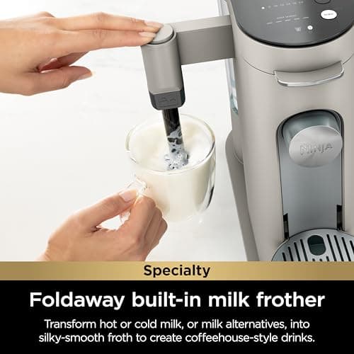Ninja Pod & Grounds Specialty Single-Serve Coffee Maker, K-Cup Pod Compatible, Brews Grounds, Compact Design, Built-In Milk Frother, 56-oz. Reservoir, 6-oz. Cup to 24-oz. Mug Sizes, Stone, PB051ST