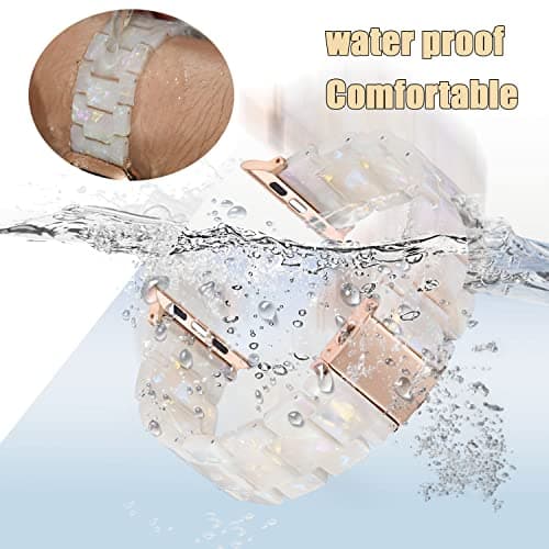 V-MORO Resin Band Compatible with Apple Watch Series 7/8/9/10/11 41/40/38/42mm, Women Fashion Strap for iWatch Series 6/5/4/3/2/1/SE, Lightweight Bracelet Wristband Replacement, Ivory White-Rose Gold