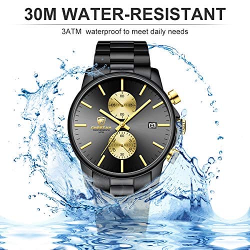 GOLDEN HOUR Fashion Business Mens Watches with Stainless Steel Waterproof Chronograph Quartz Watch for Men, Auto Date
