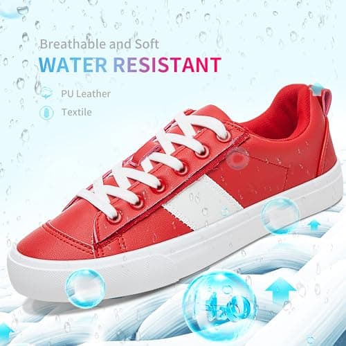 Obtaom Women Tennis Fashion Shoes Casual PU Leather Sneakers Comfortable Court Sneakers