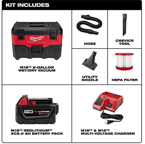 Milwaukee 0880-20P M18 Wet/Dry Vacuum with XC5.0 Starter Kit