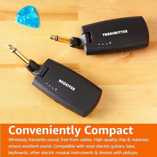 Amazon Basics Digital Wireless Guitar System Transmitter/Receiver with Rechargeable Batteries, Black