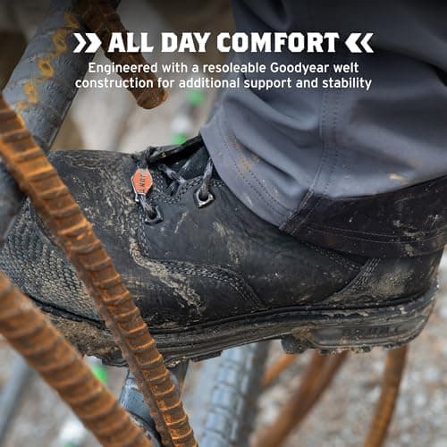 BRUNT Mulder Welted (Comp Toe) - 6" Waterproof Safety Toe Work Boot - Goodyear Welt Construction - EH & ESR Rated - Oil & Slip Resistant - 90-Degree Heel - Adjustable Width System