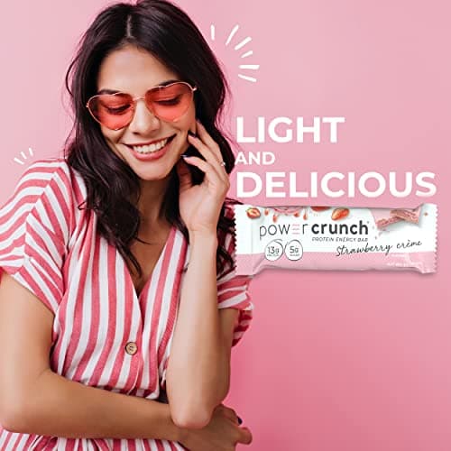 Power Crunch Whey Protein Bars, High Protein Snacks with Delicious Taste, Strawberry Cream, 1.4 Ounce (12 Count)