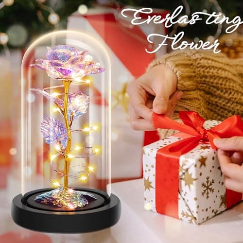 Childom Birthday Gifts for Women,Flowers for Delivery Prime,Colorful Rainbow Light Up Rose in A Glass Dome,Christmas Rose Gifts for Her Mom Women Wife Girl Grandma on Christmas Anniversary Valentines