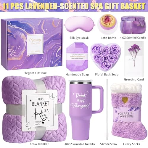 Birthday Gifts for Women Self Care Gifts Get Well Soon Gifts, Happy Birthday Spa Gift Baskets w/Flannel Blanket 40 OZ Tumbler Care Package for Mom Wife Sister Best Friend Her Daughter