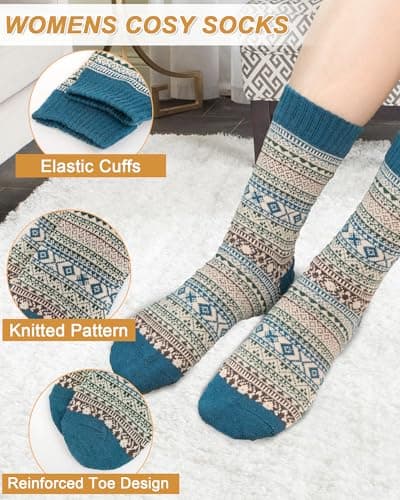 Senker Fashion Womens Wool Socks, Stocking Stuffers Gifts for Women Men Warm Soft Crew Boot Sock for Winter Hiking