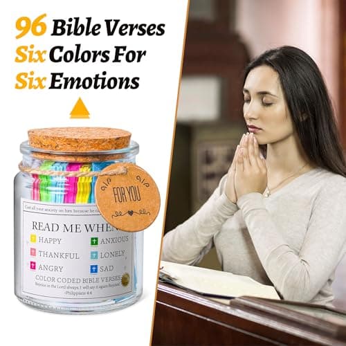 Bible Verse Jar, Read Me When Bible Verses Jar for Emotions and Feelings, Christian Gifts for Women, Men, Birthday Gifts for Mom,Graduation Gift for Her, Prayer Cards Comes With A 48-inch Ribbon Bow