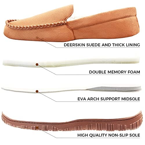 Lulex Moccasins for Men House Slippers Indoor Outdoor Plush Mens Bedroom Shoes with Hard Sole