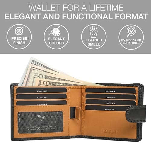 Lavalen Soft Leather Wallet for Men – Genuine Bifold with Zipper Coin Pocket – Holds Bills, Credit Cards, Coins – RFID Blocking Protection – Stylish, Durable & Practical Leather Wallet for Men
