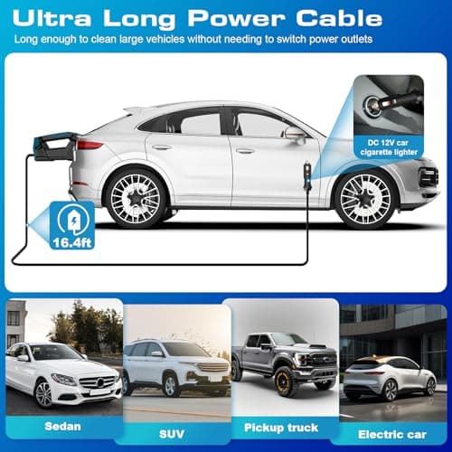 Blestan Car Vacuum - Portable Vacuum Cleaner with 16.4ft Cord, Bag, LED Light & Attachments - DC 12V High Power Small Vacuum, Car Accessories