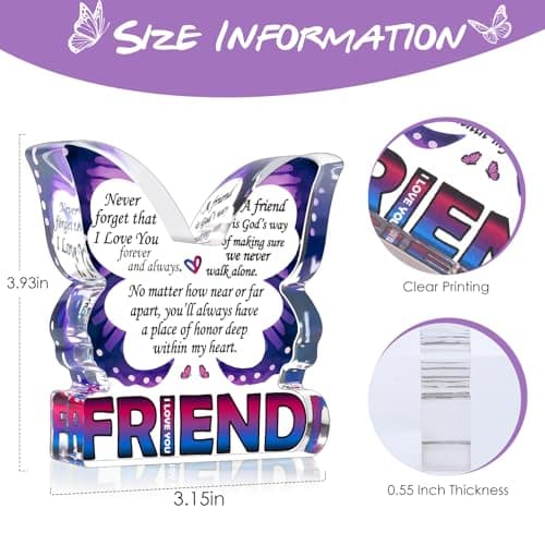 Best Friend Birthday Gifts for Women, Butterfly Gift for BFF Bestie Bestfriend, Friendship Gifts for Women, Small Gifts for Female Friend Ideas, Friend Decorative Signs Plaques