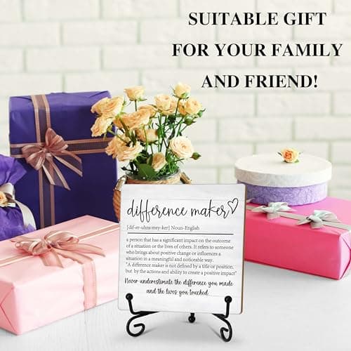 Difference Maker Gift, Inspirational Gifts Coworker Gifts For Women, Therapist Gifts, Office Christmas Gifts, Wood Plaque Sign With Stand (HG01)