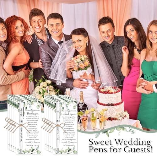 50 Sets Wedding Favors for Guests Bulk Retractable Ballpoint Pen Thank You Cards with Hemp Rope Bridal Shower Gift for Guest Wedding Souvenirs Newlyweds Party Supplies