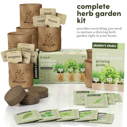 Planters' Choice 9 Herb Indoor Window Garden Kit - House Plants Seeds - Best Unique Gift Ideas for Women, Mom, Friend, Her, Birthday, Housewarming, Mother - New Home Kitchen Gifts - Live Plant Starter