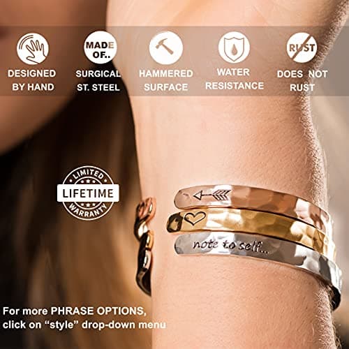 Carviell Engraved Cuff Bracelets for Women – Inspirational, Friendship, Love, Mom, Daughter, Sister, Christian, Graduation, Memorial & Wedding Gifts – 80+ Phrases – Stainless Steel, Gift-Ready