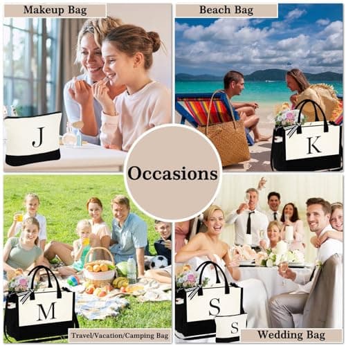 YOOLIFE Gifts for Women - Initial Tote Bag & Makeup Bag, Birthday Gifts for Women Mom Wife Teacher Friend