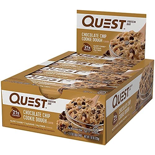 Quest Nutrition Chocolate Chip Dough Cookie Protein Bars, 21g Protein, 1g Sugar, 4g Net Carb, High Fiber, Gluten Free, Keto Friendy, 12 Count