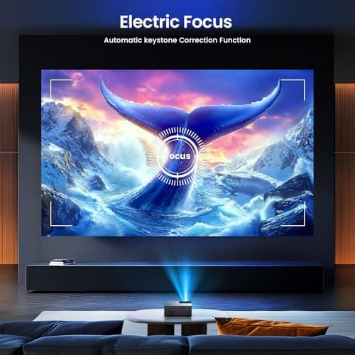Projector with WiFi6 and Bluetooth5.3 - [High Brightness/Electric Focus]Outdoor Movie Projector and Screen,YOWHICK Portable Smart Home Projector 1080P 4K Supported for Movie Night/Home Theater/Bedroom