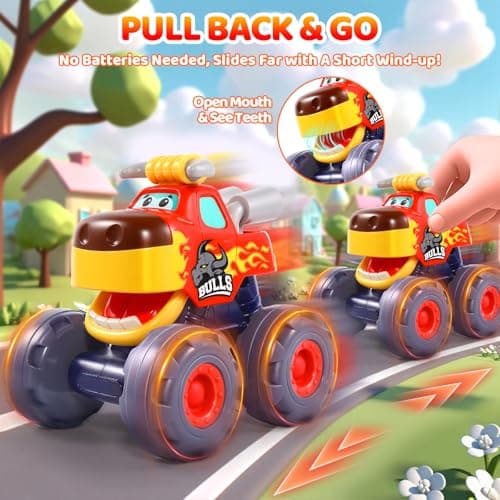 Car Toys for 1 Year Old Boy Gifts, Pull Back Monster Truck Toy Cars for Toddlers 1-3, 1 2 3 One Year Old Boy Birthday Gift 1st Vehicles Kids Stocking Stuffers Toddler Baby Boys Toys 12-18 Months