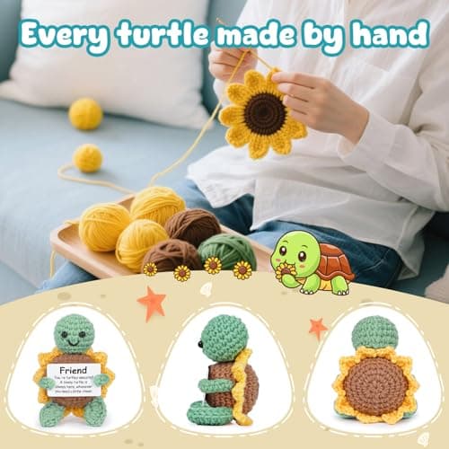 Friend Friendship Gifts for Women Men - 1PC Positive Handmade Crochet Sunflower Turtle Decor - Birthday Gifts for Women Friendship, Turtle Present for Bff Bestie Best Friend - 2.8x2x3.9 inches