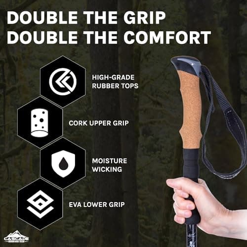 Cascade Mountain Tech Lightweight Aircraft-Grade Aluminum Trekking Poles with Extended Down Grip Plus Tip Kit