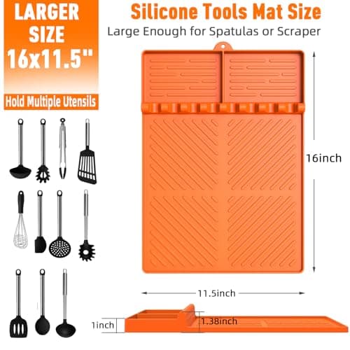 Silicone Grill Mat Compatible with Blackstone, BBQ Griddle Tools Mat with Drip Pad, Spatula Mat for Outdoor Kitchen Counter, Gifts for Men (Orange)