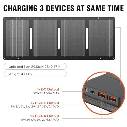 Portable Solar Generator, 300W Portable Power Station with Foldable 60W Solar Panel, 110V Pure Sine Wave 280Wh Lithium Battery Pack with USB DC AC Outlet for Home Use RV Van Outdoor Camping-Orange