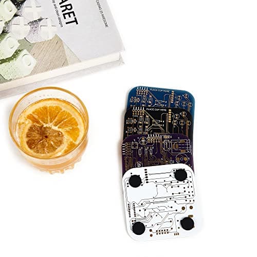 Coasters for Drinks in PCB-Design Green Coasters Decor with Immersion Gold Circuit Board for Coffee Table Bar Office Tech Gifts for Boyfriend Gamer Geek Engineer Dad Men Anniversary
