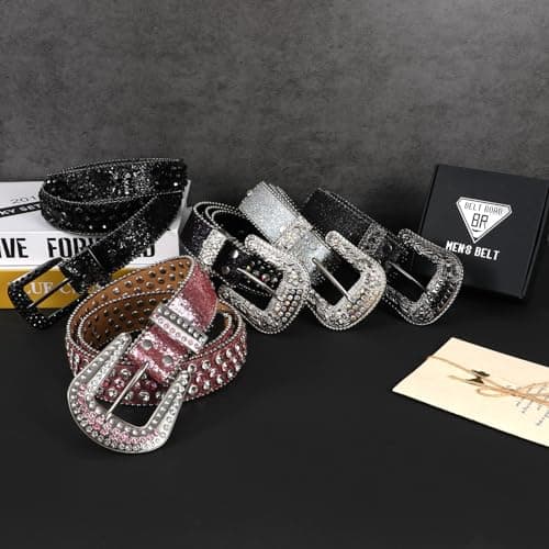 BELTROAD Rhinestone Belt Goth Bling Belts for Women and Men Western Cowboy Cowgirl Belts for Jeans, Halloween Belt