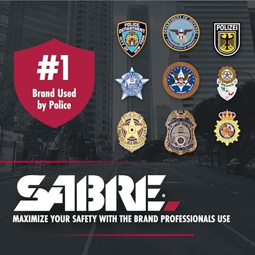 SABRE 3-in-1 Defense Spray – Pepper Spray, Tear Gas & UV Dye, Quick Release Keychain for Easy Carry, Finger Grip for Aim, 3X Longer Spray Time (Up to 10 Seconds), Max Police Strength, 0.54 fl oz