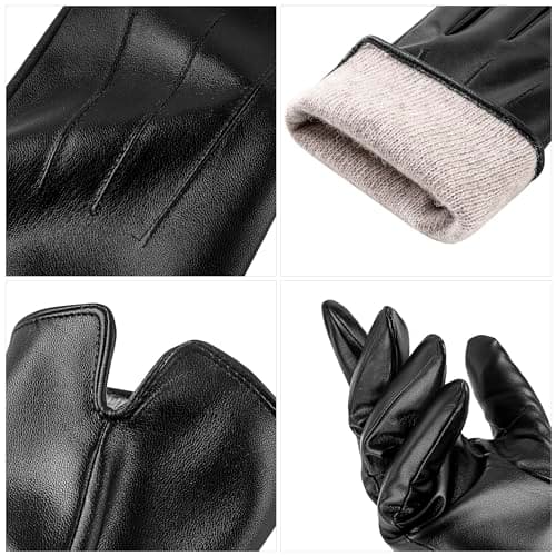 TOSWAKE Leather Gloves for Men 2 Pack, Winter Gloves PU Warm Thermal Wool Lined, Mens Gloves Touchscreen Texting for Driving