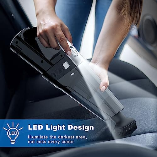 DRECELL Car Vacuum, Portable Vacuum Cleaner with Powerful 7000PA Suction, DC 12V Power 16.4Ft Cord Vacuum Cleaner, LED Light, 0.33L Capacity, Car Accessories for Men/Women