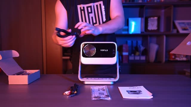 [Netflix Officially & Auto Focus] VOPLLS 4K Projector with WiFi and Bluetooth, 3D Stereo Sound & Auto Keystone Video Projector, 1200ANSI Outdoor Movie Projector, 50% Zoom, MAX 300''Display (Grey)