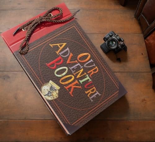Scrapbook Photo Album,Our Adventure Book, Embossed Words Hard Cover Movie Up Travel Scrapbook for Anniversary, Wedding, Travelling, Baby Shower, etc (Adventure Book)