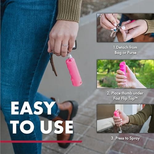 SABRE Pepper Spray - Fast Flip Top, Snap-Clip Keychain, Easy to Use & Carry, Maximum Police Strength OC Spray With UV Dye For Self Defense, 10 Second Spray Time, Finger Grip for Faster Aim,0.54 fl oz