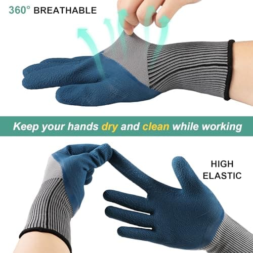 Trifabricy Garden Gloves for Women Men - 6 Pairs Breathable Hard-wearing Latex Coated Gardening Gloves for Women, Indoor/Outdoor Protective Working Gloves with Grip, Blue & Grey