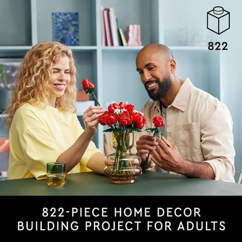 LEGO Botanicals Bouquet of Roses Artificial Flowers - Fake Red Roses Building Set for Adults, Ages 18+ - Gifts for Anniversary for Women & Men - Home Decor for Table Display - 10328