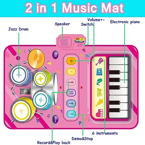 Toys for 1 Year Old Girl Gifts,2 in 1 Piano Mat Montessori Toys for 1 2 Year Old Girl,Educational Musical Toy First Birthday Gifts for 1 2 3 Year Old Girls,Christmas Stocking Stuffers for Toddler Girl